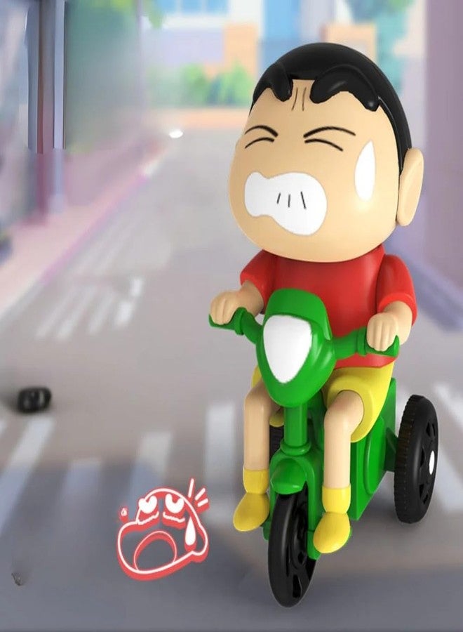 FowWelt Cartoon Tricycle Figure - Expressive Character Toy with Collector Box - Red & Yellow Outfit, Green Bike - Whimsical Japanese-Inspired Design (Sinchan C) - Image 2